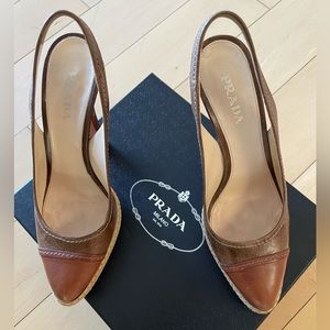 Prada 2 tone brown leather 5” heels, made in Italy, Women’s size 9.5/EU 40